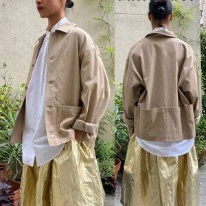 SARA LANZI 6 Pocket Relaxed Fit Light Jacket in Hazelnut sz S